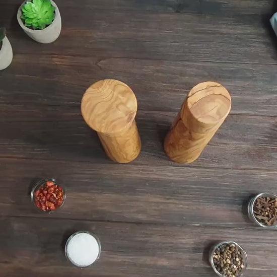 Wooden Salt and Pepper Ceramic Grinder Set, Handcrafted Wooden Pepper Mill vintage, Handmade Grinding for Peppers and Salts