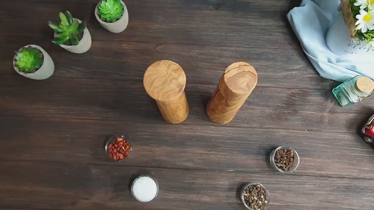 Wooden Salt and Pepper Ceramic Grinder Set, Handcrafted Wooden Pepper Mill vintage, Handmade Grinding for Peppers and Salts