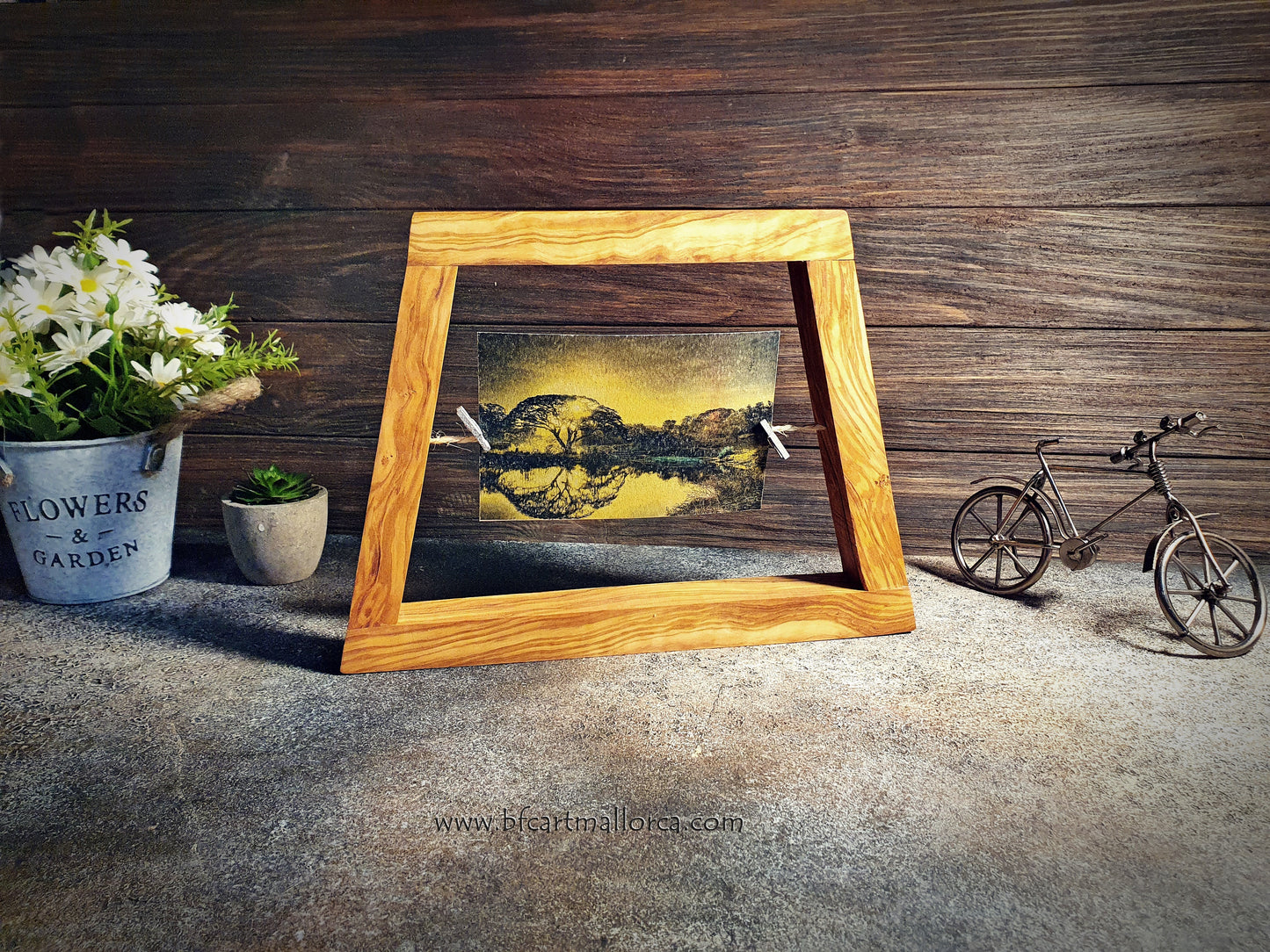 Original handmade olive wood photo frames, with our trapezoid design