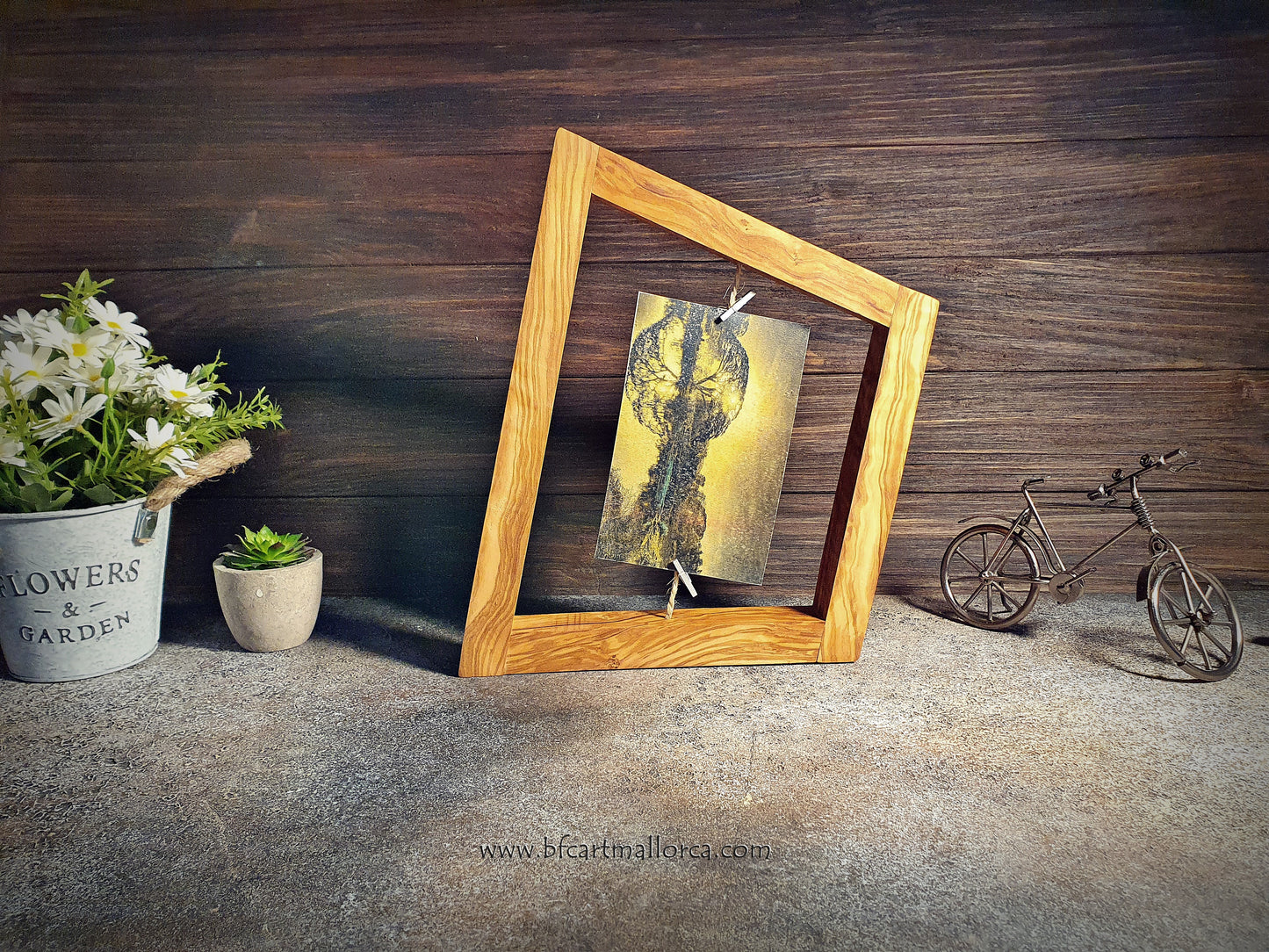 Original handmade olive wood photo frames, with our trapezoid design