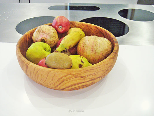 Extra Salad Bowl Olive Wood for Large Fruit Bowl Handmade, Wooden Centerpiece and fantastic idea for Welcome gift