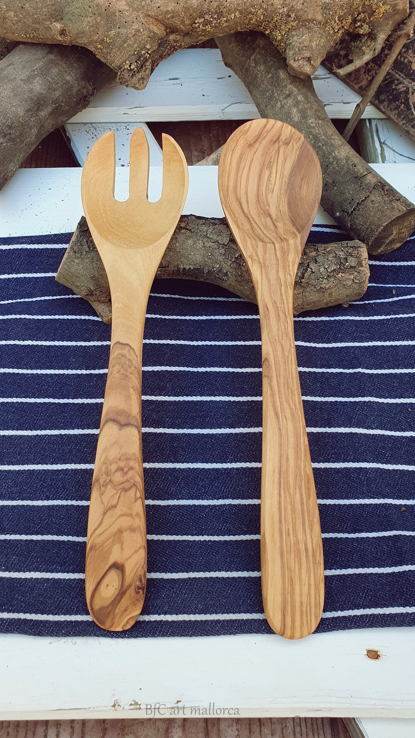 Wooden Spoon and Fork, Salad Spoon, Ecological Cutlery, Spoon and Fork, Rustic Olive Wood Spoon and Fork, Craft Cutlery, Curved Craft Spoon