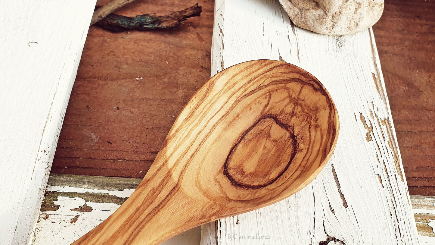 Olive Wood Spoon, Kitchen Round Spoon, Anti-scratch Spoon, Salad Spoon, Ice Cream Spoon, Rustic Wooden Spoon, Craft Spoon, Handmade Spoon