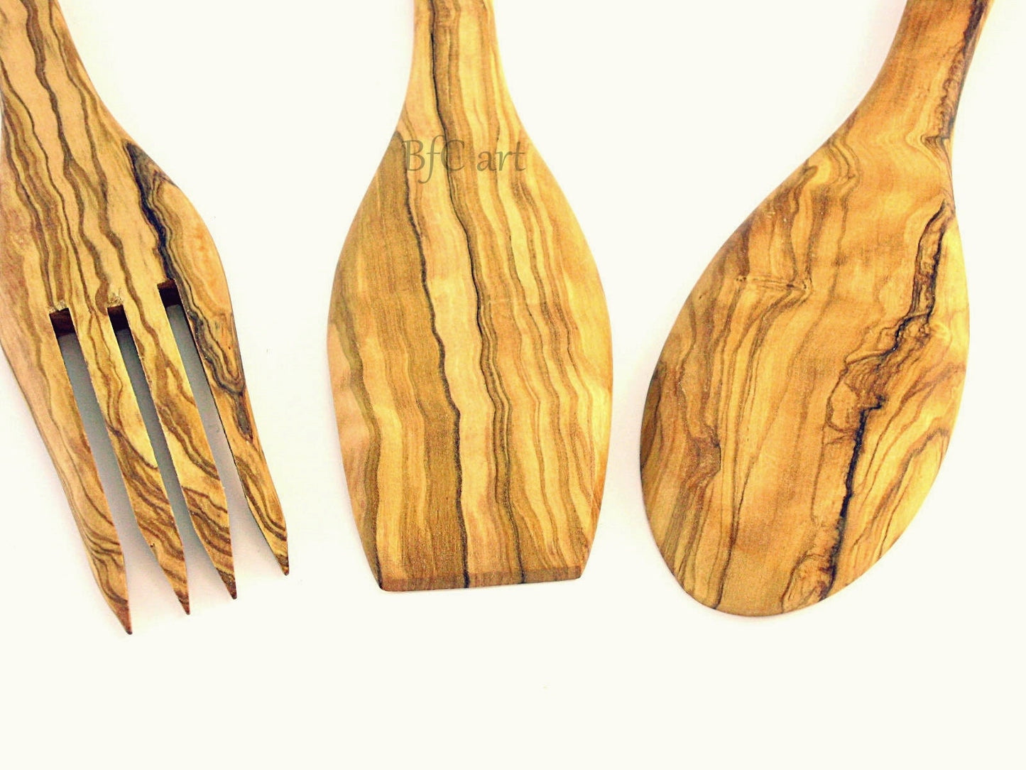 Spoons set kitchen Olive wood 3 Pieces, Spoon Cooking Sustainable Wooden Spoons Fork Set, Handcrafted Cutlery Reusable, Handmade Cutlery