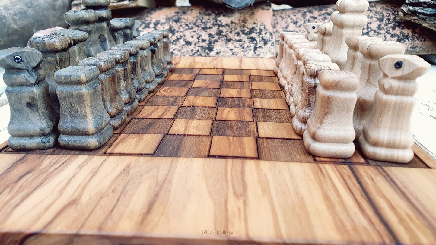 Olive Wood Chess Board, Artistic Chess, Wooden Chess, Chessboard, Father Gift, Chess, Christmas Gift, Vintage Chess, Husband gift