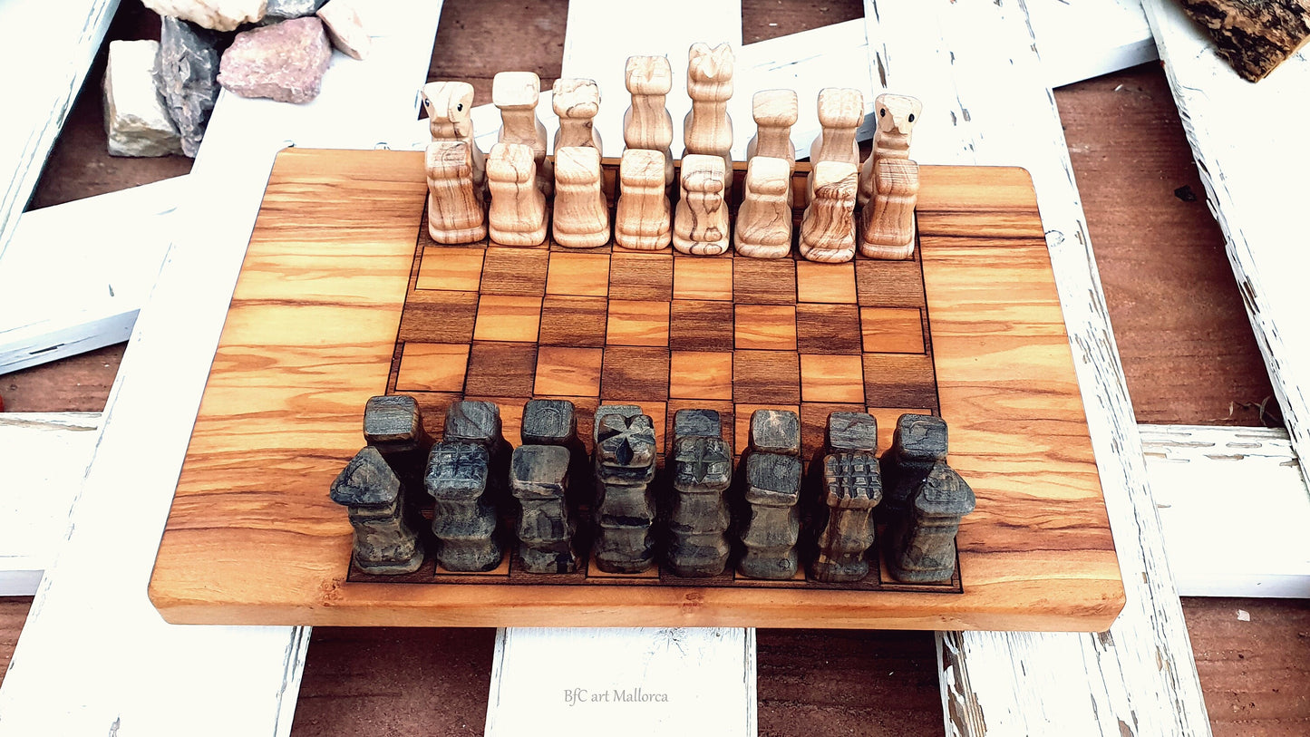 Custom Olive Wood Chess Set, Chess Set Handmade, Wooden Chess, Soviet Chess Set, Chessboard, Father Gift, Christmas Gift, Vintage Chess