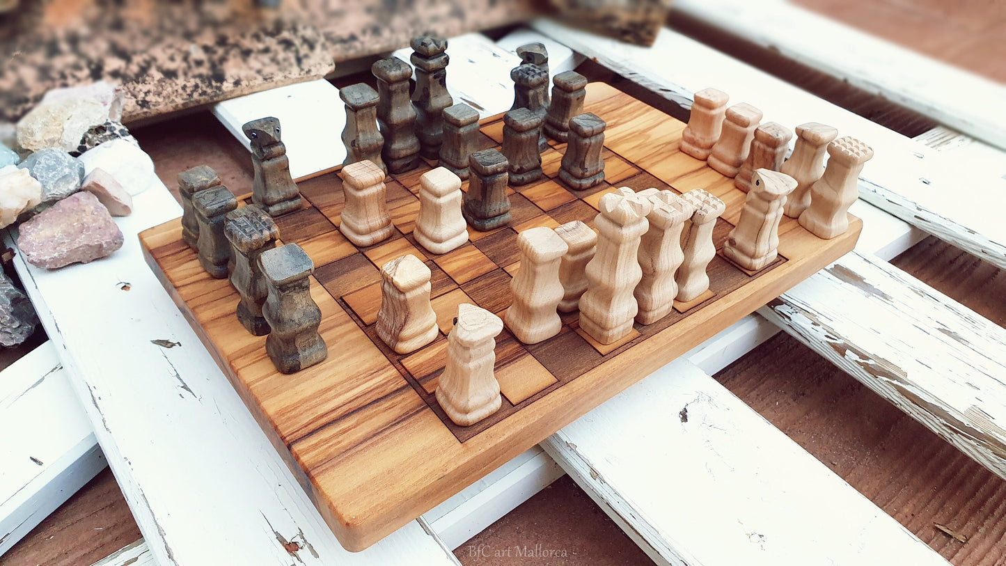 Custom Olive Wood Chess Set, Chess Set Handmade, Wooden Chess, Soviet Chess Set, Chessboard, Father Gift, Christmas Gift, Vintage Chess