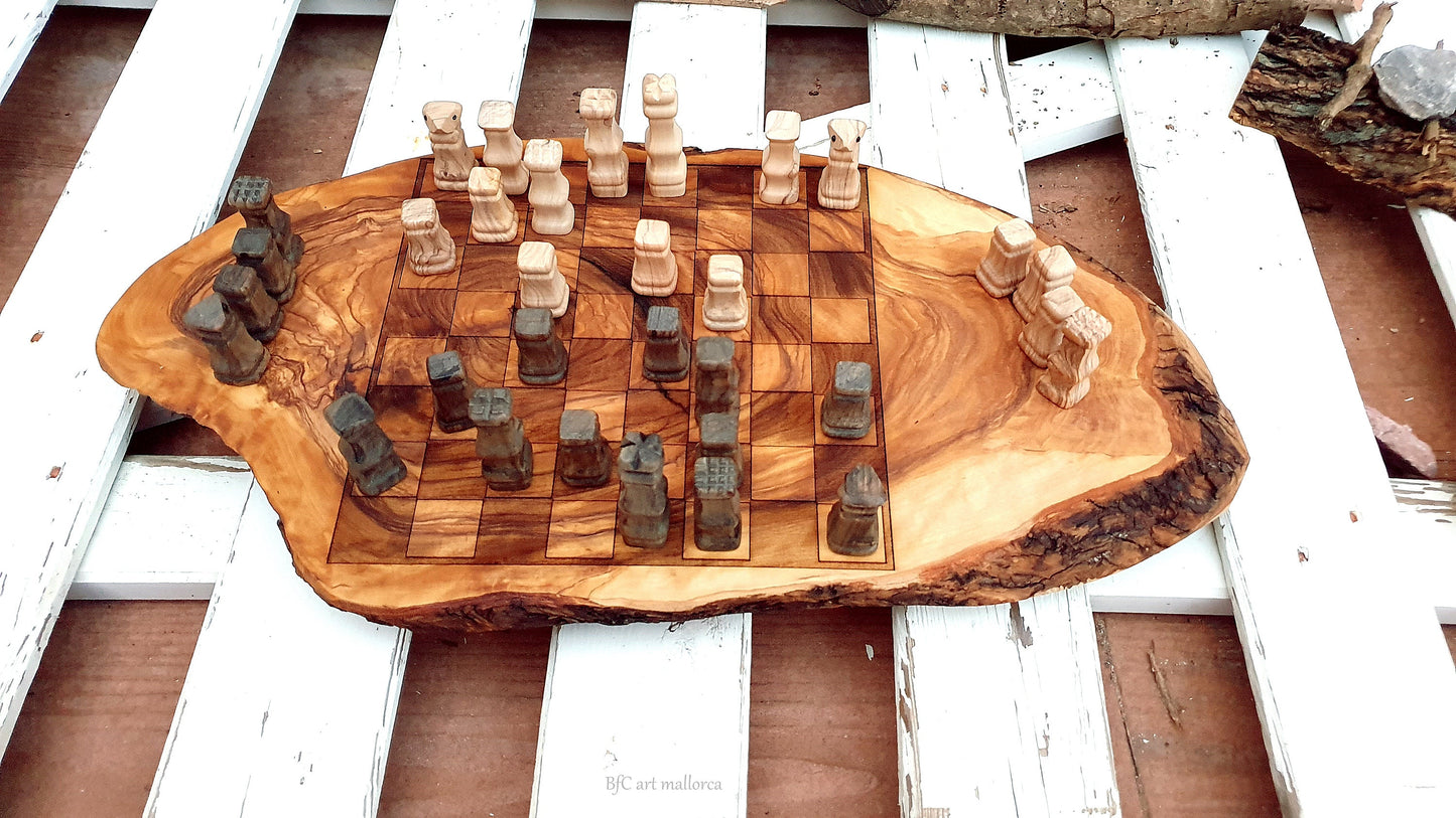Large Olive Wood Chess Board, Rustic Chess Board Set, The Queens Gambit Chess, Unique handcrafted chess Vintage, Christmas Gift father