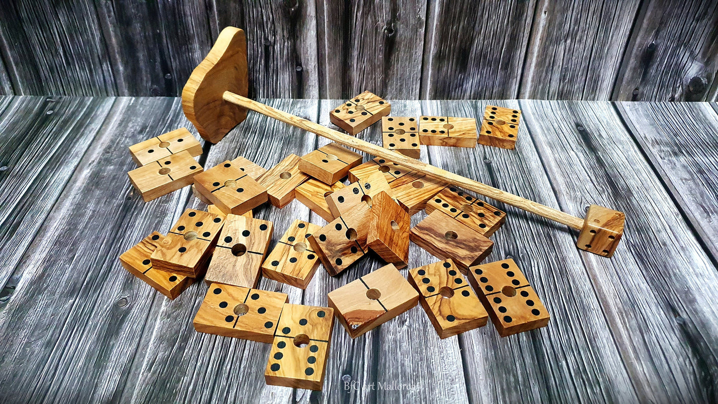 Wooden Domino table game, Domino Olive Wood , Family Table Games, Ecological Wooden Toy, Medieval Ancient Game, Table Game Toy