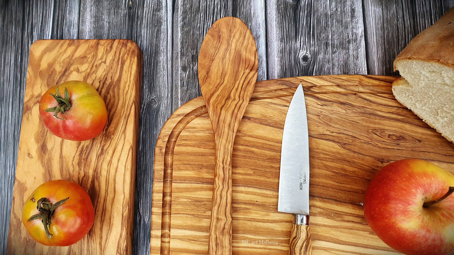 Cutting board spoons and craft knife Olive wood Set, Large charcuterie board , wood serving board and spoon, Christmas gift,
