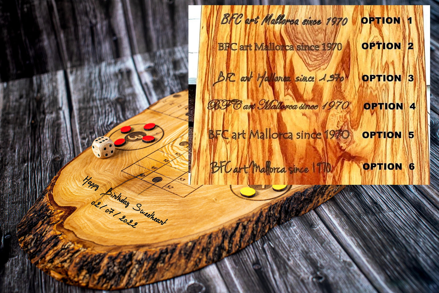 Custom Ludo Rustic Olive Wood Board, Olive Wood Parcheesi of Author Design