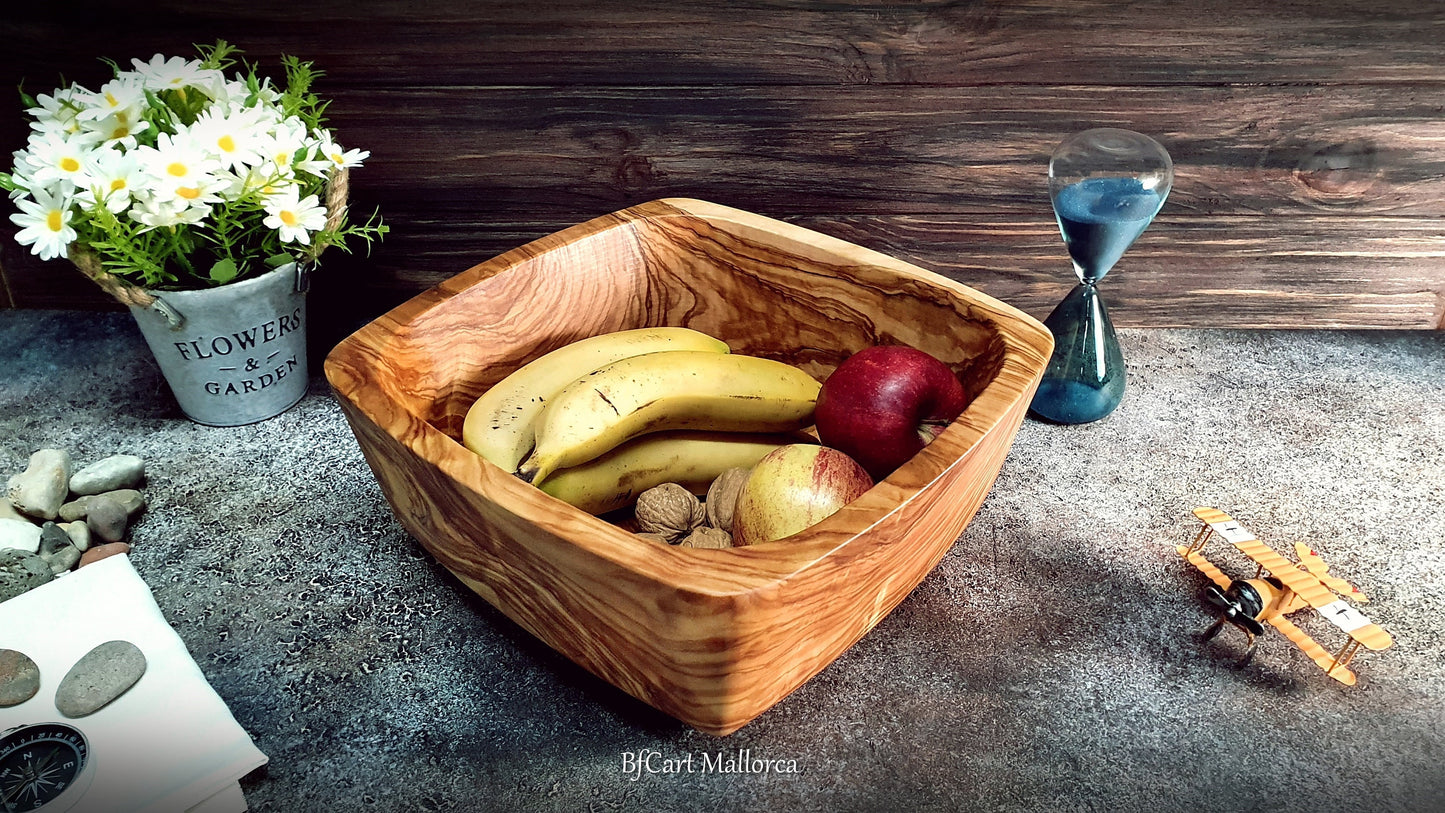 Olive wood salad bowl with a modern and Square shape Customizable, Large Salad bowl for Fruit or Centerpiece Handmade, Unique Bowl wooden