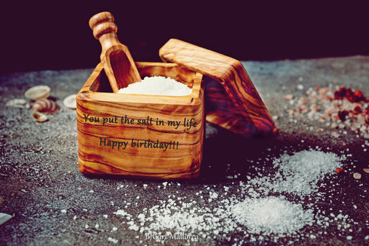 Custom Salt Cellar with Magnetic lid and Spoon Salt, Olive Wood Salt Cellar With Lid, Salt Container