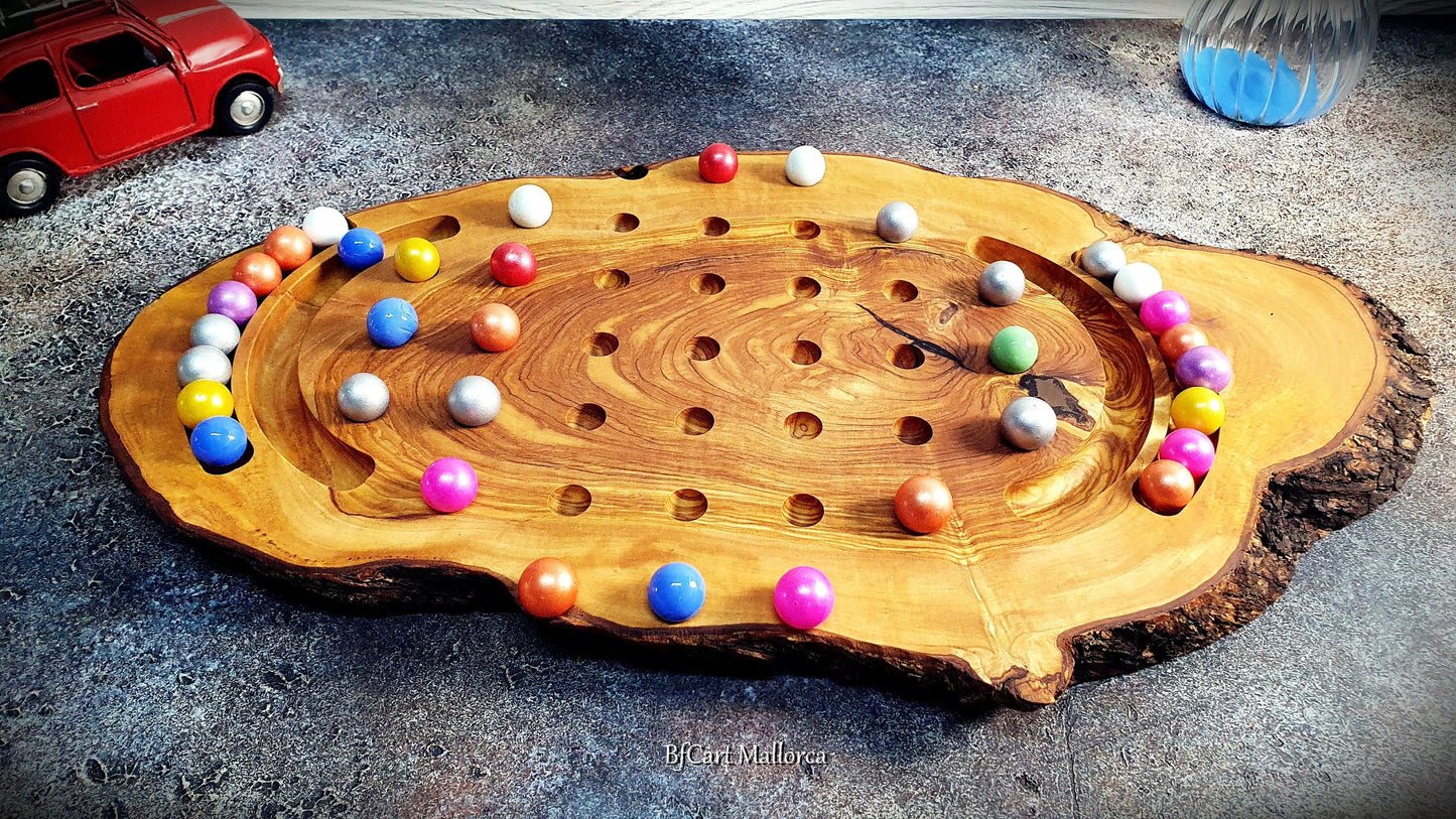 Vintage Handmade Solitaire Game, Solitaire Board Game Table Decor, Wooden Solitaire Game With Glass Balls, Classic Solitaire Play Game