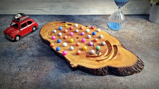 Vintage Handmade Solitaire Game, Solitaire Board Game Table Decor, Wooden Solitaire Game With Glass Balls, Classic Solitaire Play Game