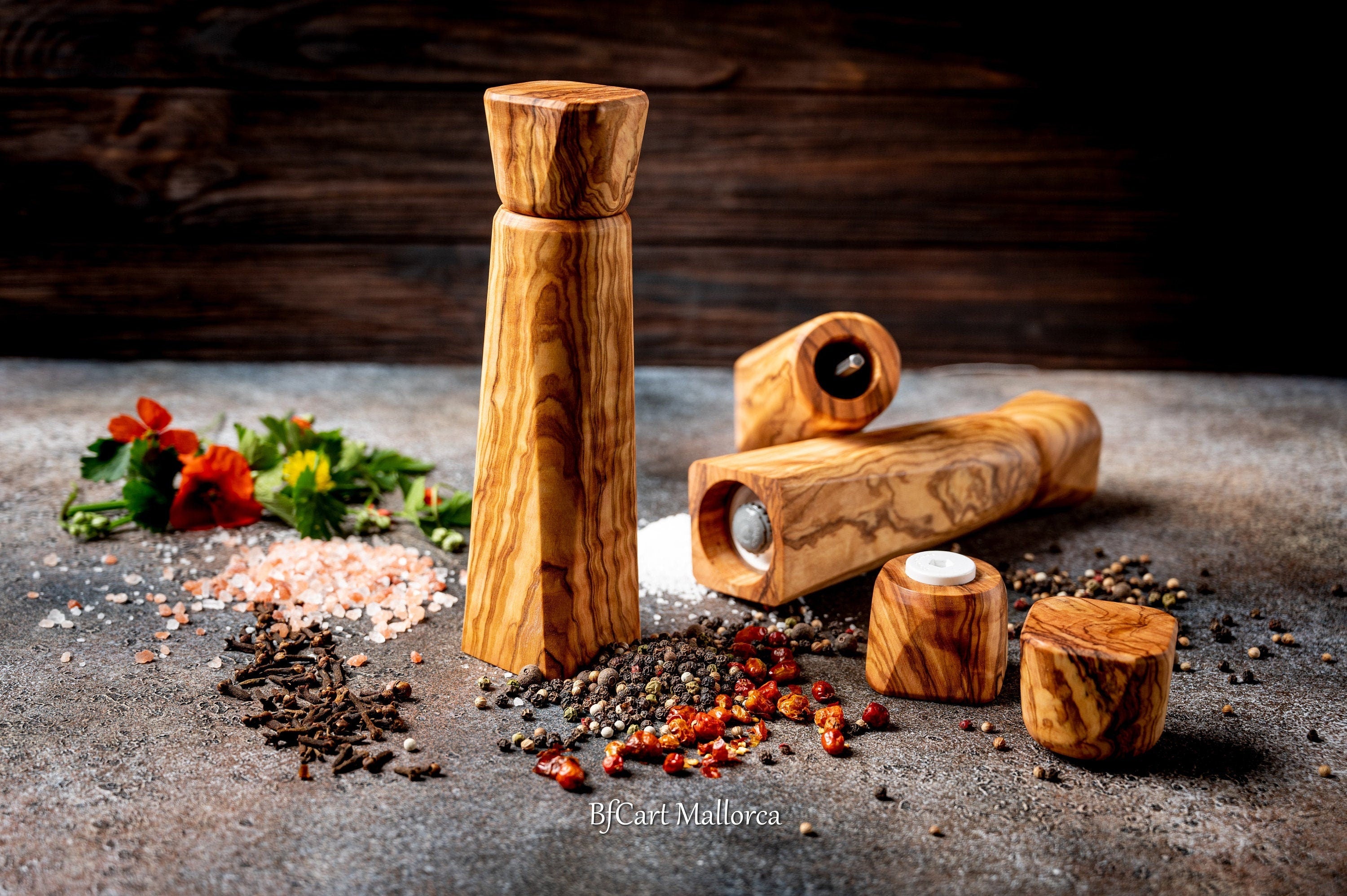 Pepper Mill Olive Wood, Pepper Mill Grinder, Square Pepper Shaker