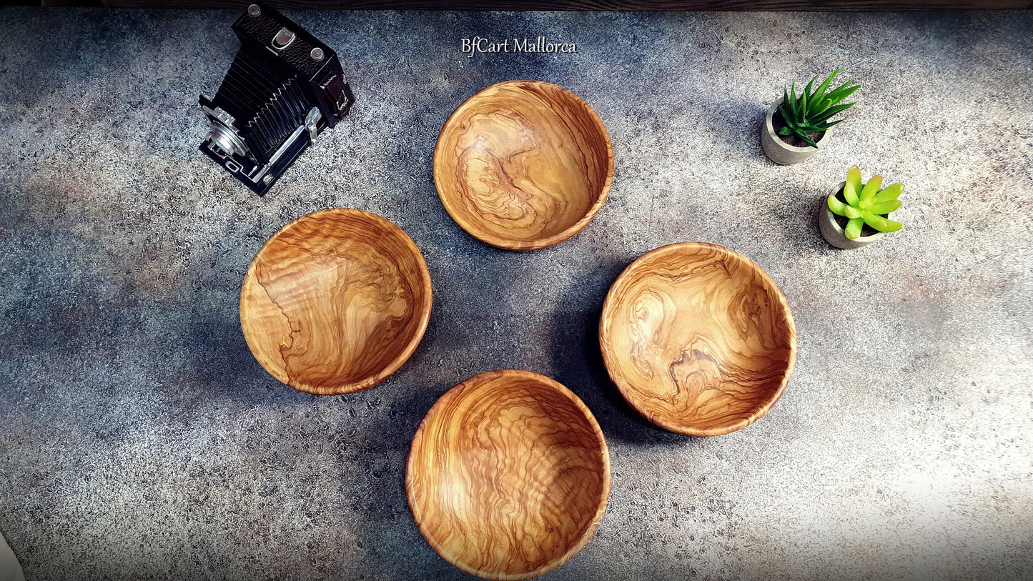 Kitchen Bowl Set of 4 Handmade Bowls for Cereal Breakfast Dessert etc made of olive wood