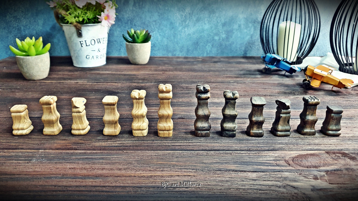 Handmade Olive Wood Chess Figures with our Unique Design, Set of Decorative and Modern Chess pieces