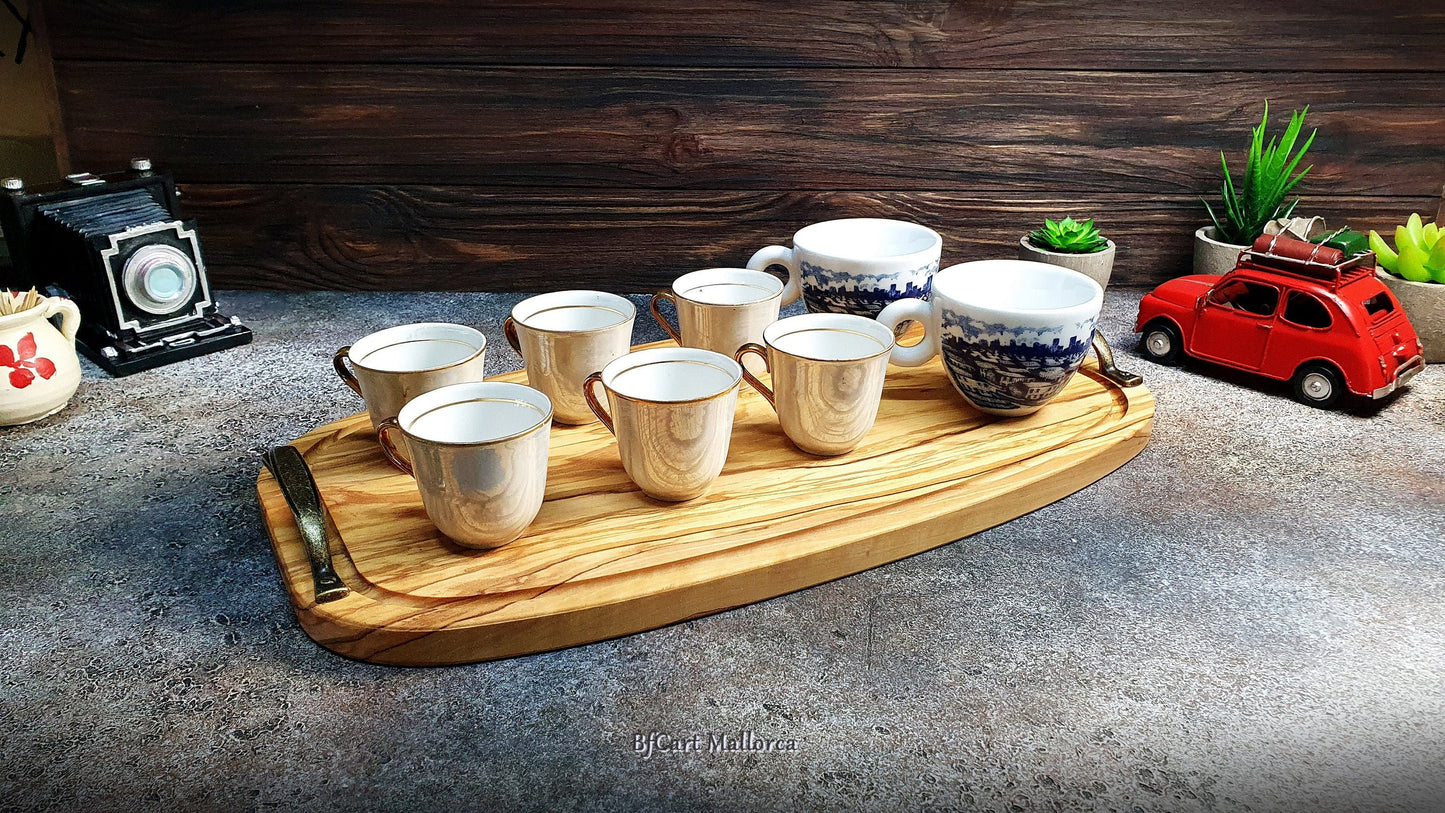 Tray with handles Wooden serving personalized, Tray with Handles Olive wood, Tray for Serving Breakfasts in Bed, Tray for Coffees Serving