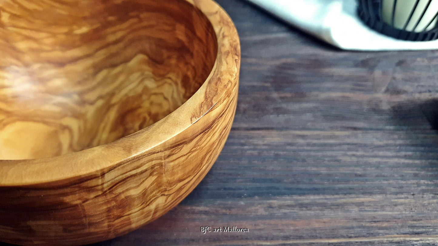 Wooden Bowls for Couples Breakfast, Gift set of 2 Olive Wood Bowls for Fruits and Cereals, Decorative hand-turned Bowls,