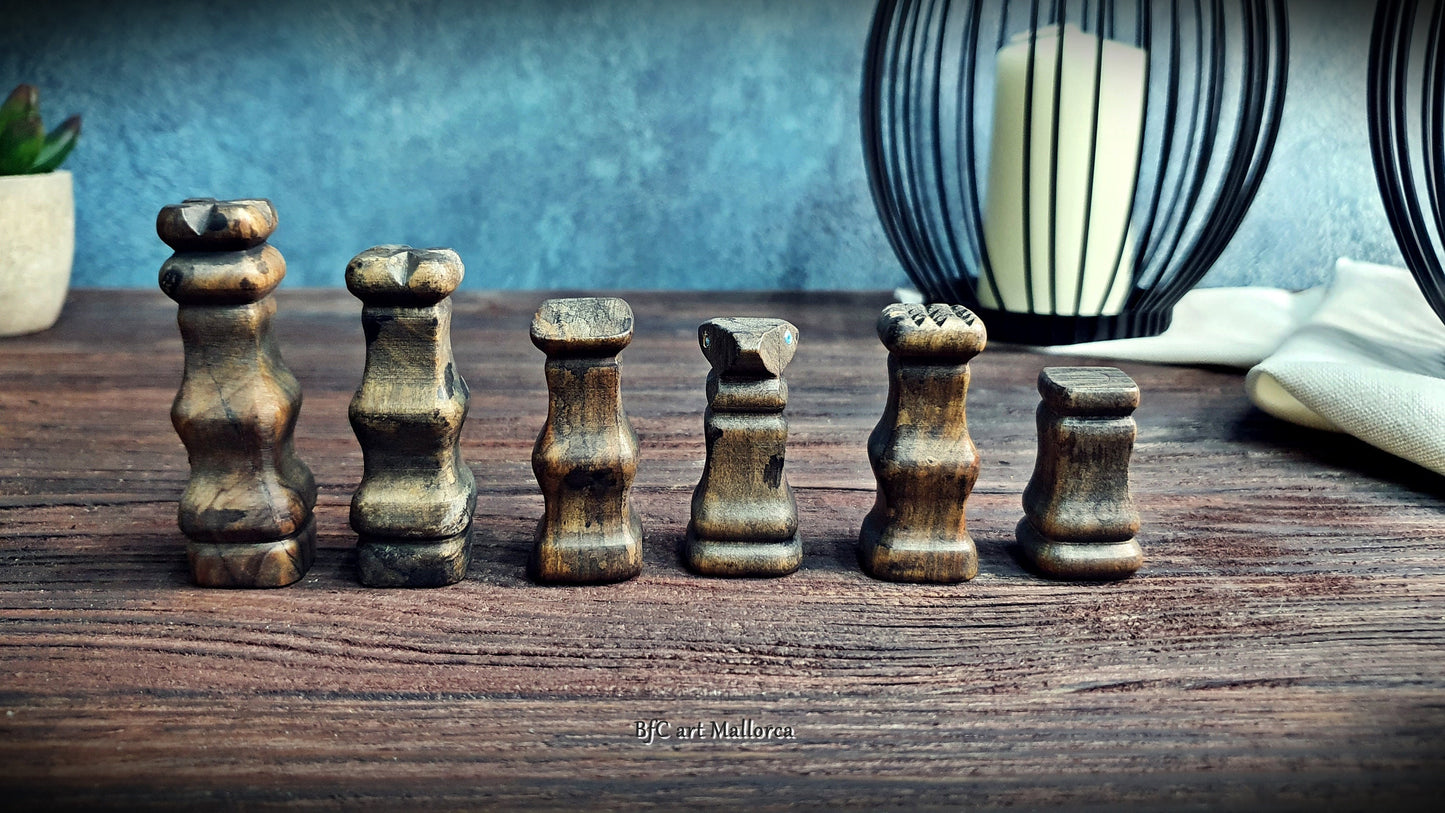 Handmade Olive Wood Chess Figures with our Unique Design, Set of Decorative and Modern Chess pieces