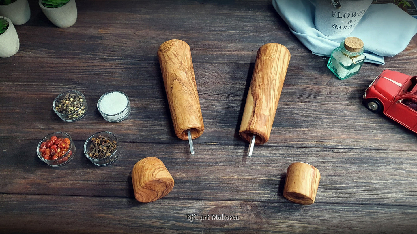 Wooden Salt and Pepper Ceramic Grinder Set, Handcrafted Wooden Pepper Mill vintage, Handmade Grinding for Peppers and Salts