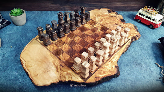 Chess Board Unique Handmade, Rustic Chess Board Set, Olive Wood Rare Chess sets With Board Premium Chess Set , Live Edge Chess set