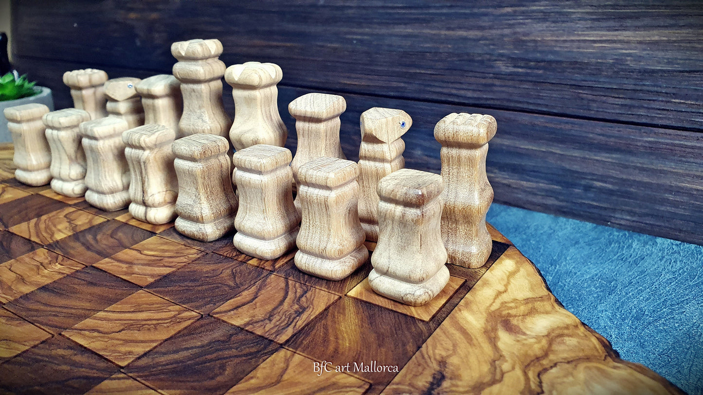 Chess Board Unique Handmade, Rustic Chess Board Set, Olive Wood Rare Chess sets With Board Premium Chess Set , Live Edge Chess set