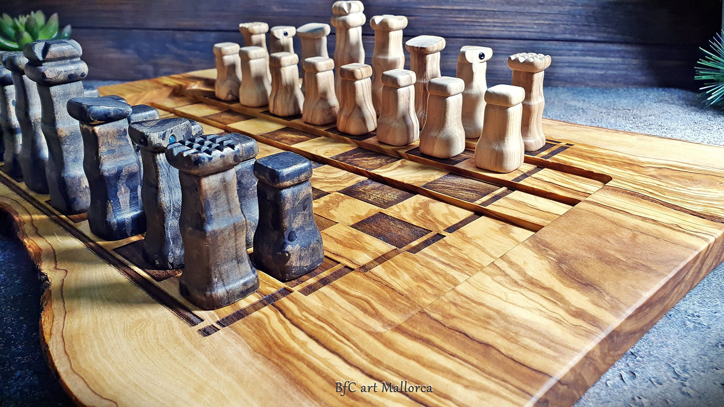 Live Edge Customizable Chess Board With a Unique and Exclusive Design Handcrafted with Tiered Play Area