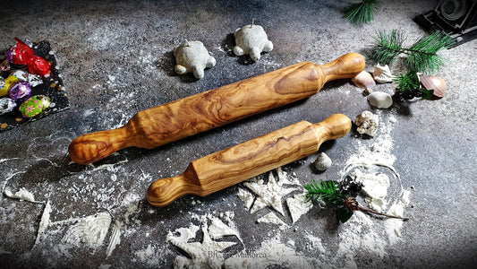 Traditional Rolling Pins Olive Wood for the Preparation of Pasta and Cookies with the with Children, Set Handcrafted Rolling Pin smooth