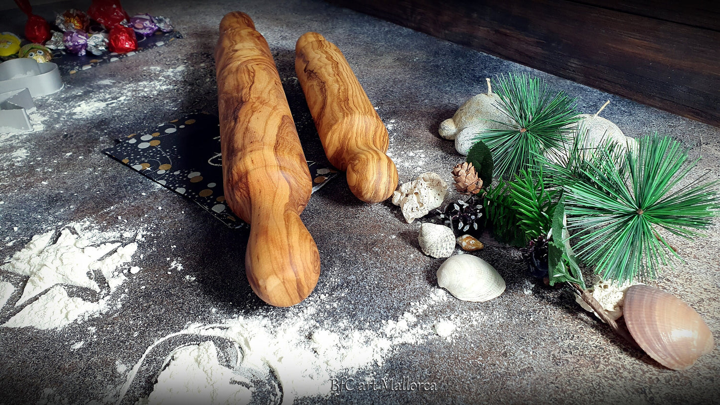 Traditional Rolling Pins Olive Wood for the Preparation of Pasta and Cookies with the with Children, Set Handcrafted Rolling Pin smooth