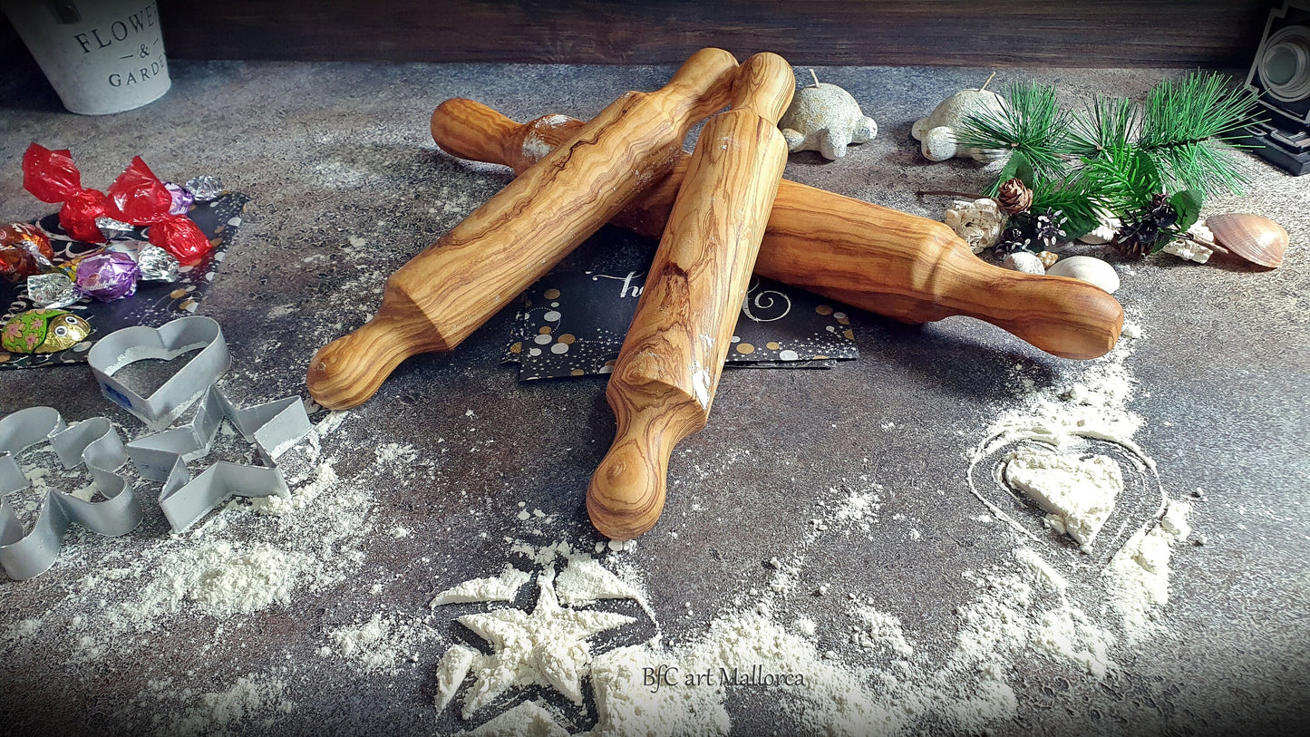 Rolling Pin Olive Wood for children for Preparation of Pasta and Cookies with Children and Family, Wooden Rolling Pin for Bakery & Pastry