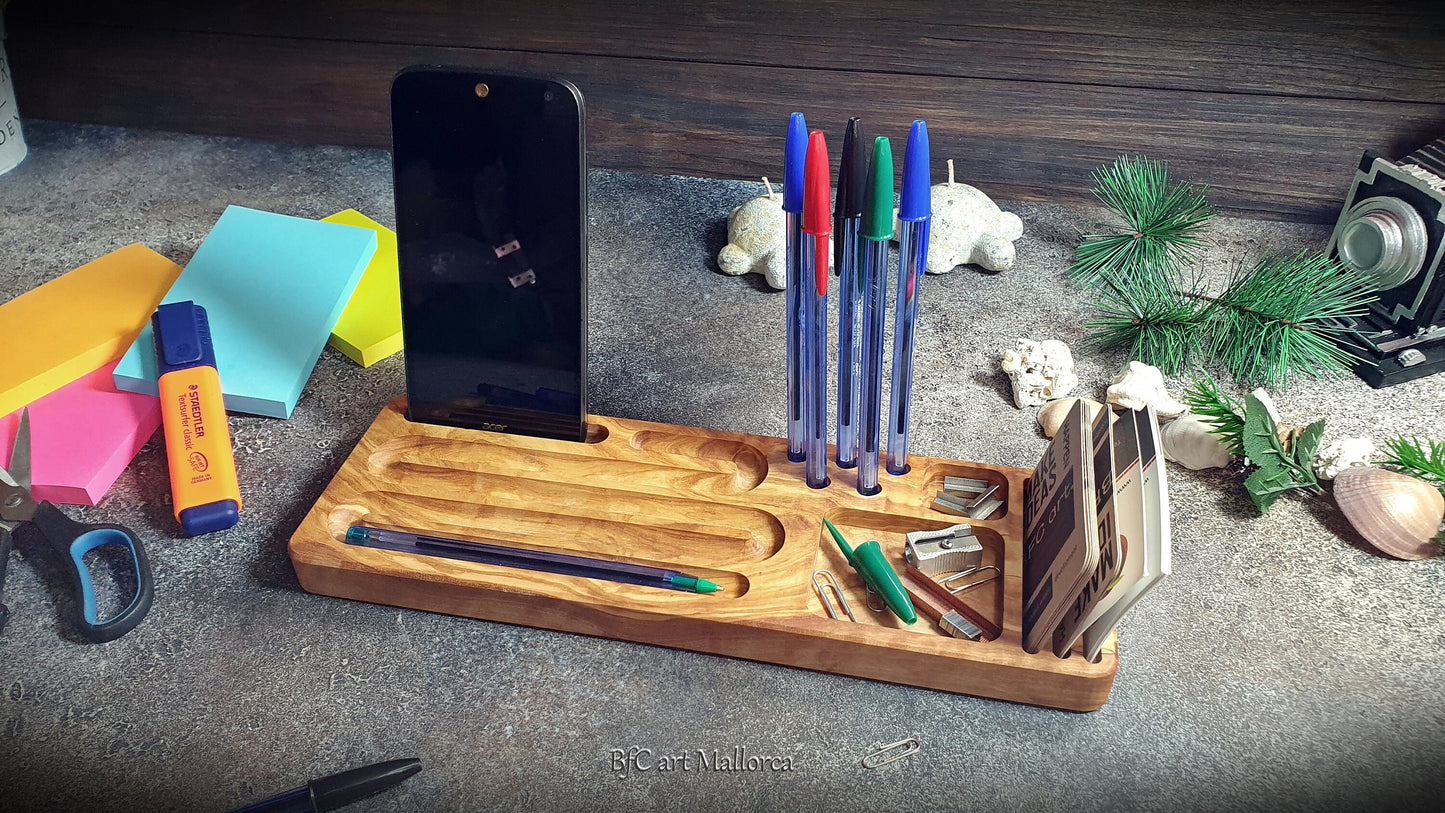 Customizable Docking Station Olive Wood For Boyfriend Office Gifts , Tech Accessories Desk, Personalized Station Desk Men Docking Station
