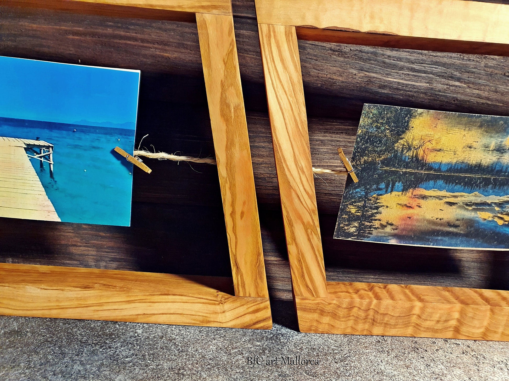 Olive wood Photo Frame Combinable for table, Original design of unique photo holders with Support for tables