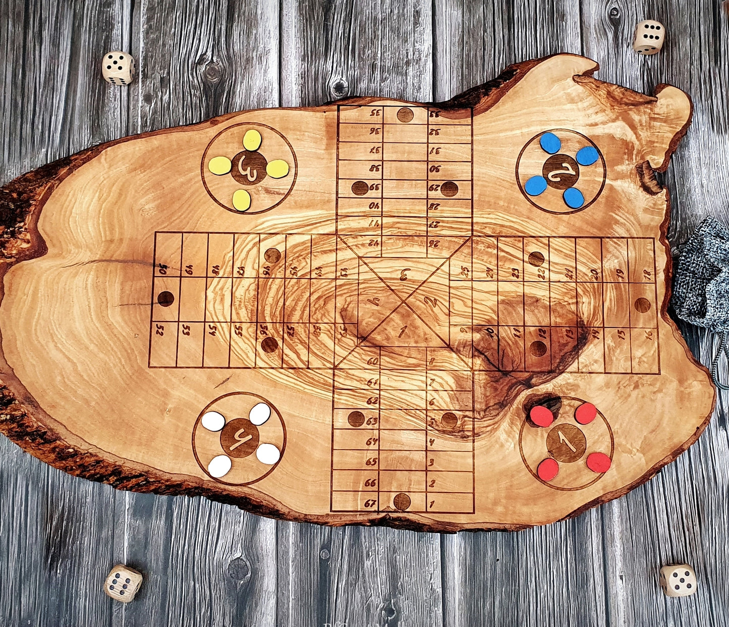 Ludo Game Rustic Olive Wood Board, Olive Wood Parcheesi Handmade Author Design, Aggravation Board Game, Ludo Game  Wooden Table Board Games